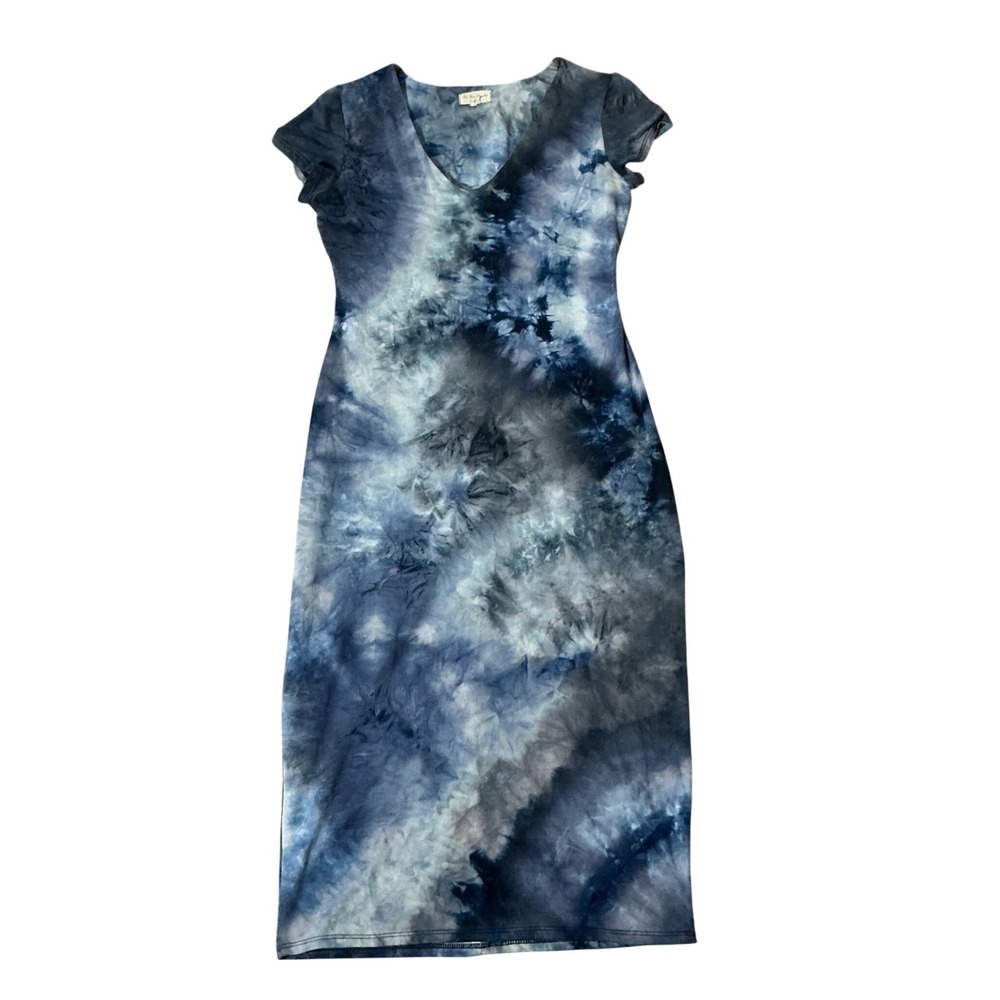 See You Monday Festival Tie Dye Midi Dress Womens XL Blue Boho Bodycon Cap
